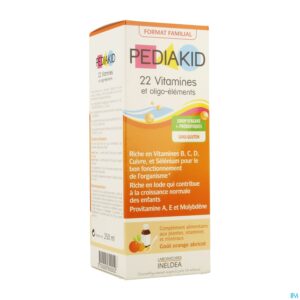 Packshot Pediakid 22 Vitamines Oligo Element. Sol Buv 250ml