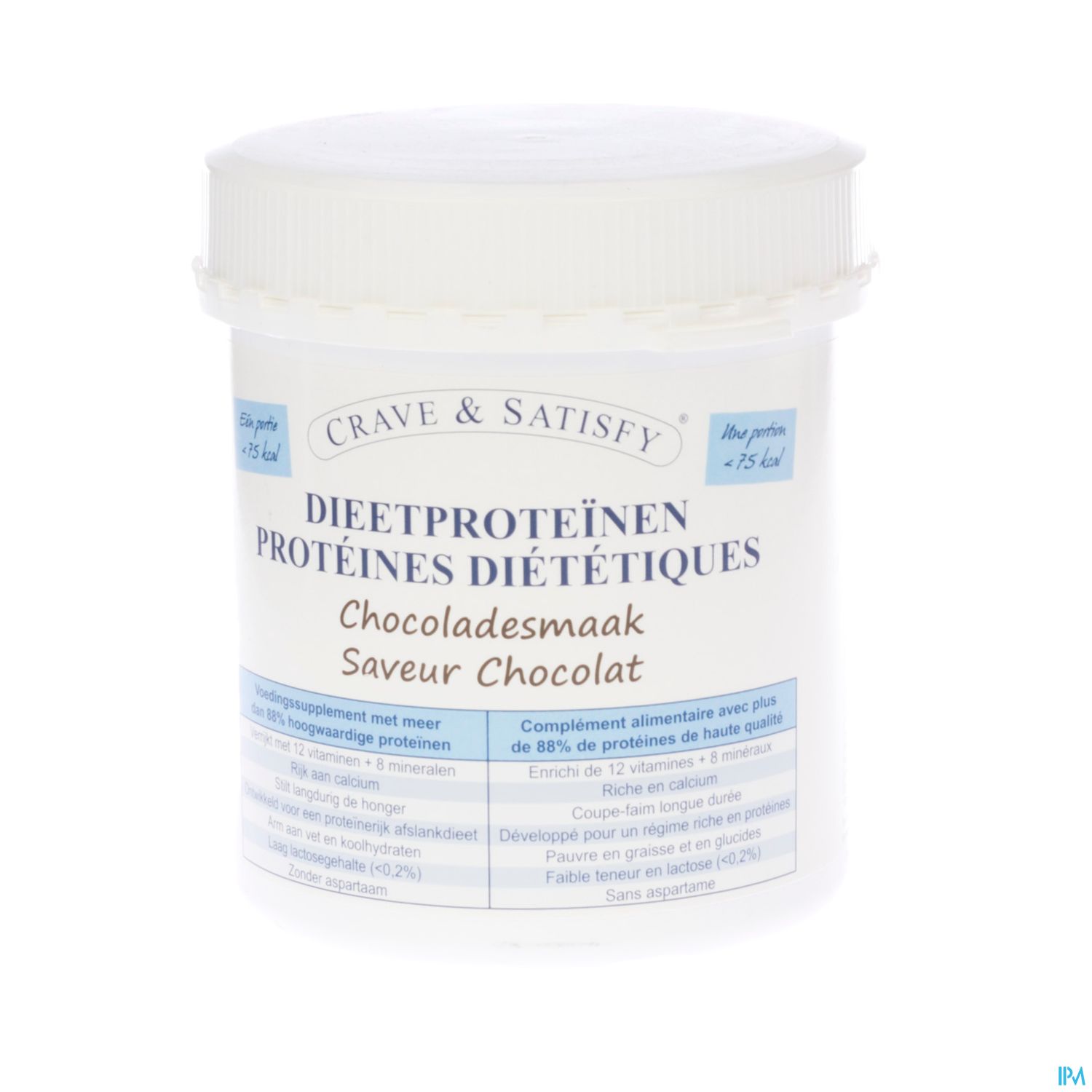 Packshot Crave & Satisfy Dieetproteinen Chocola Pot 200g