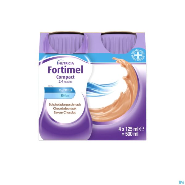 Packshot Fortimel Compact 2.4kcal Chocolade 4x125ml